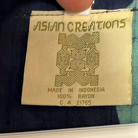 Asian creations Blue purple button up tropical SHIRT beaded round neck WOMENS Lg - Picture 5 of 14